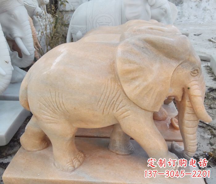 青岛晚霞红吉祥如意大象石雕 (3)