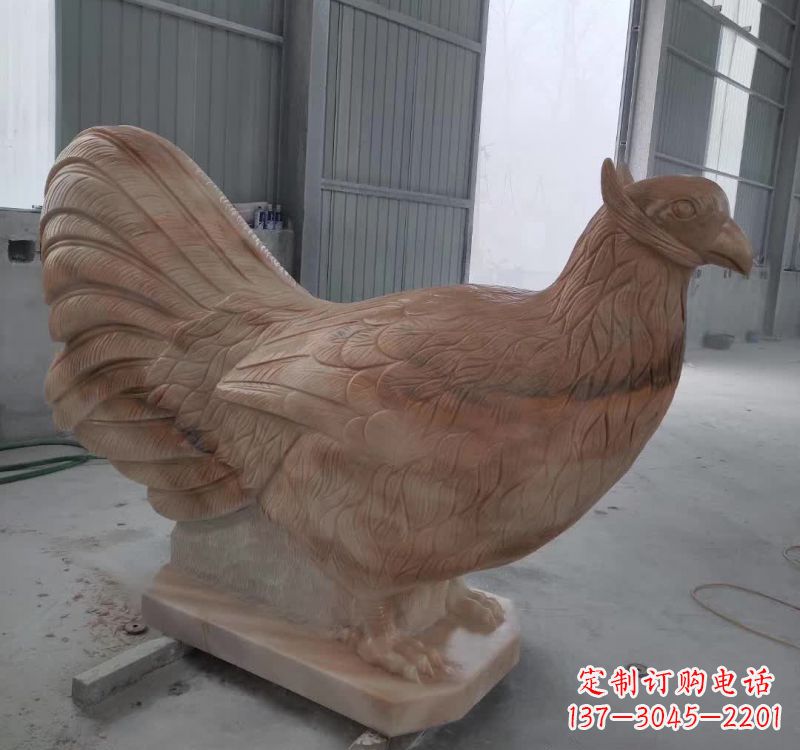 青岛晚霞红石雕母鸡