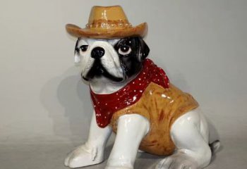 青岛任性可爱的牛仔造型斗牛犬雕塑