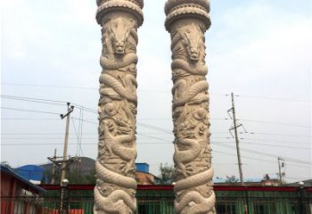 青岛石雕华表盘龙柱，雕塑工艺的精美展示