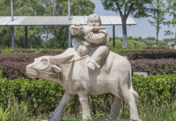 青岛石雕牧童牛雕塑，让传统气息永存