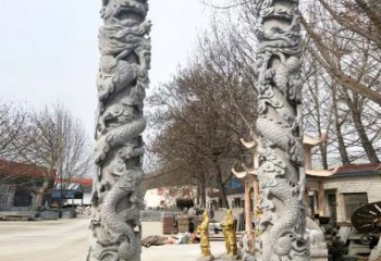 青岛中领雕塑传统工艺制作精美石雕盘龙柱