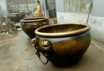 青岛铜雕圆形荷花水缸雕塑 (2)