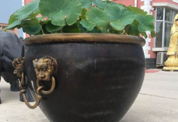 青岛铜雕圆形荷花水缸雕塑 (3)
