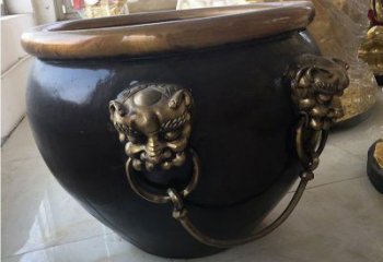 青岛铜雕圆形荷花水缸雕塑 (5)