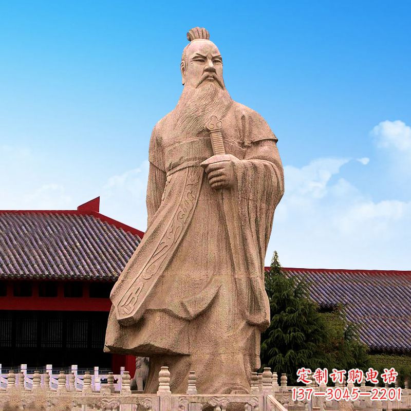 青岛魏武帝曹操砂岩石雕塑像