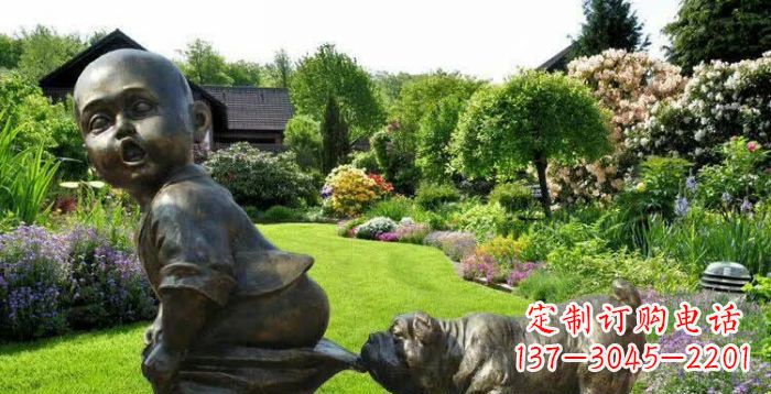 青岛小狗叼小孩裤子童趣铜雕