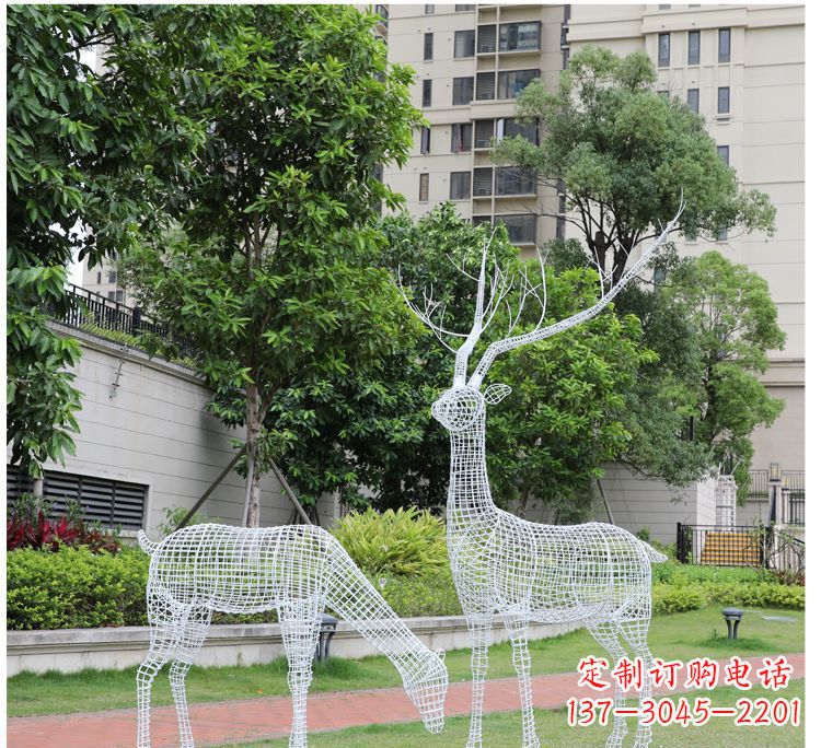 青岛小区不锈钢镂空梅花鹿鹿雕塑