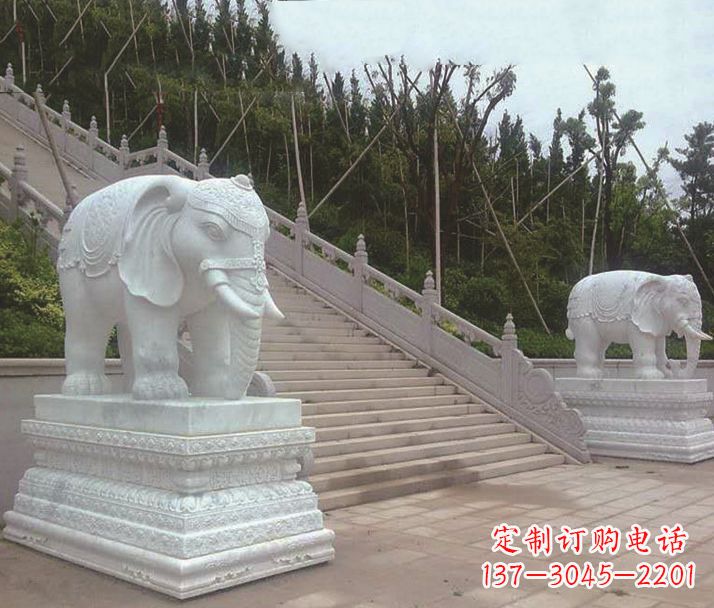 青岛园林汉白玉大象景观石雕