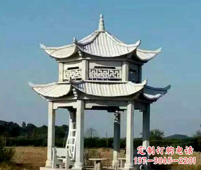 青岛园林双层石雕凉亭 (2)