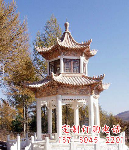 青岛园林双层石凉亭景观石雕 (2)