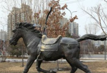 青岛小区动物奔跑的马铜雕