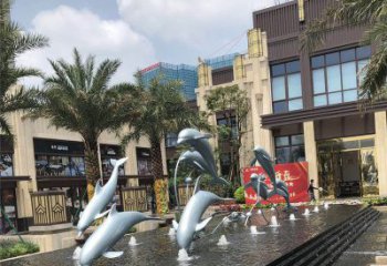 青岛小区广场水景海豚雕塑