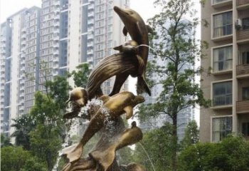 青岛小区海豚喷泉铜雕