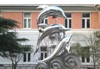 青岛校园不锈钢海浪海豚雕塑
