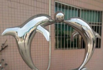青岛校园不锈钢海豚顶球雕塑