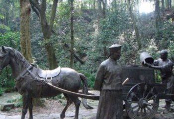 青岛园林清朝士兵和马车小品铜雕