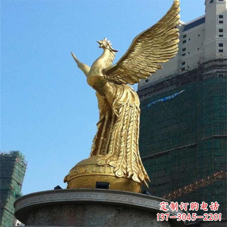 青岛铸铜鎏金凤凰景观雕塑-城市园林