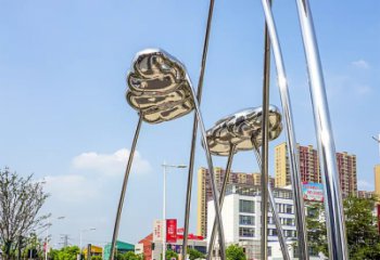 青岛荷叶雕塑-广场不锈钢抽象艺术荷叶雕塑